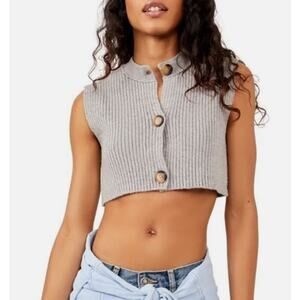 NWT Free People Naiome Rib Micro Vest Grey Women’s Size Small
